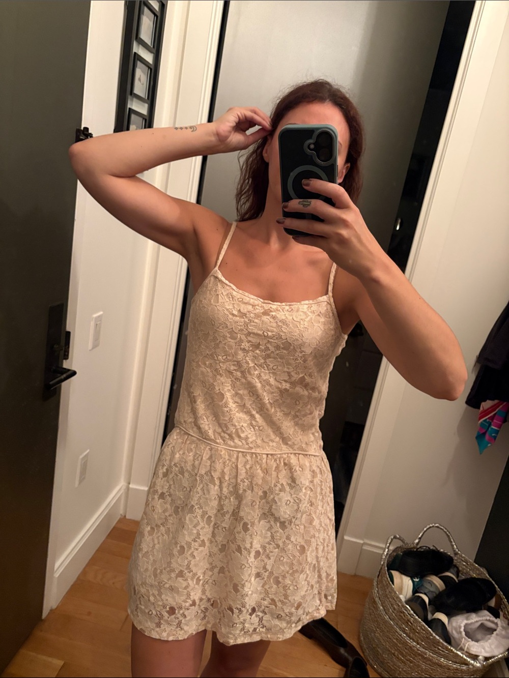 Vintage Lace Spaghetti Strap Dress in Light Blush